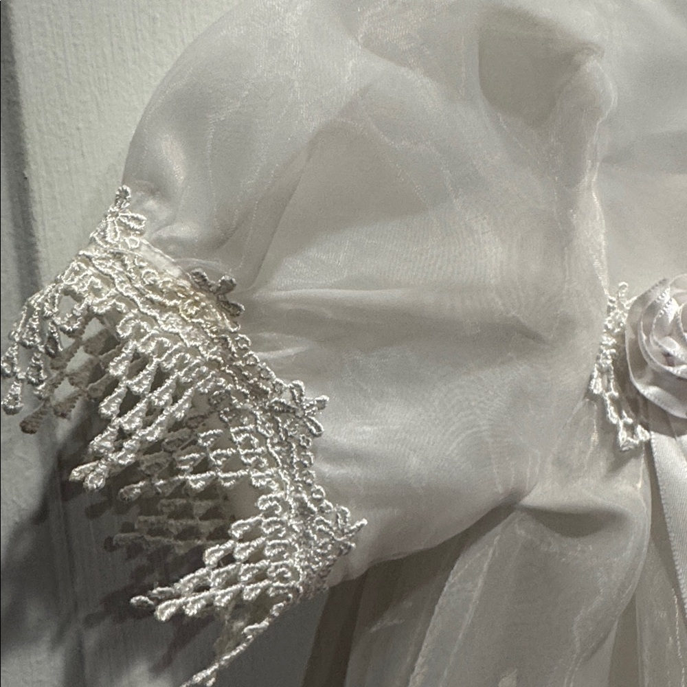 Baptism Christening White Dress with Floral Accents - Picture 8 of 11